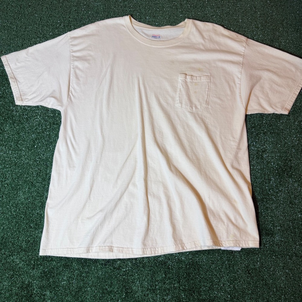 VTGHanes Beefy-T Mens 2XL Off White Cream Short Sleeve Pocket T-Shirt Cotton Tee